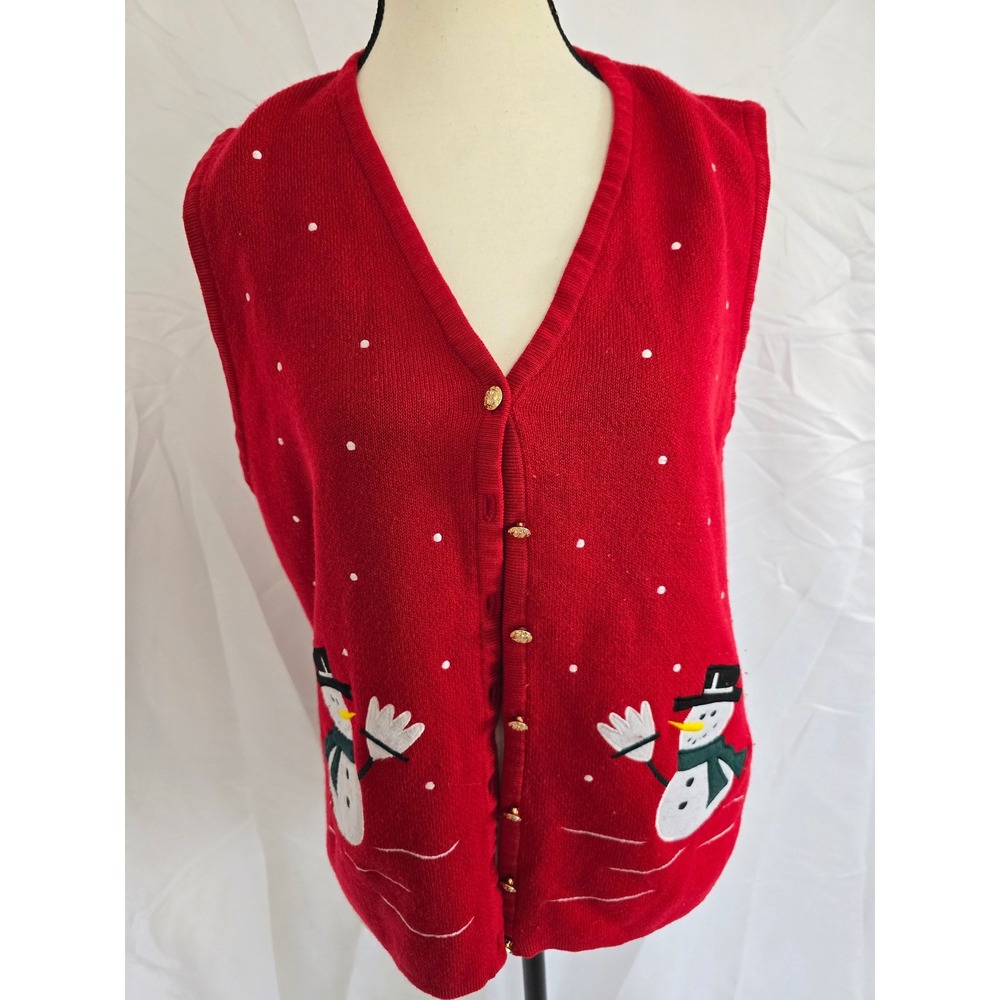 Crystal Kobe Womens Red Snowman Ugly Christmas Sweater Vest Size L